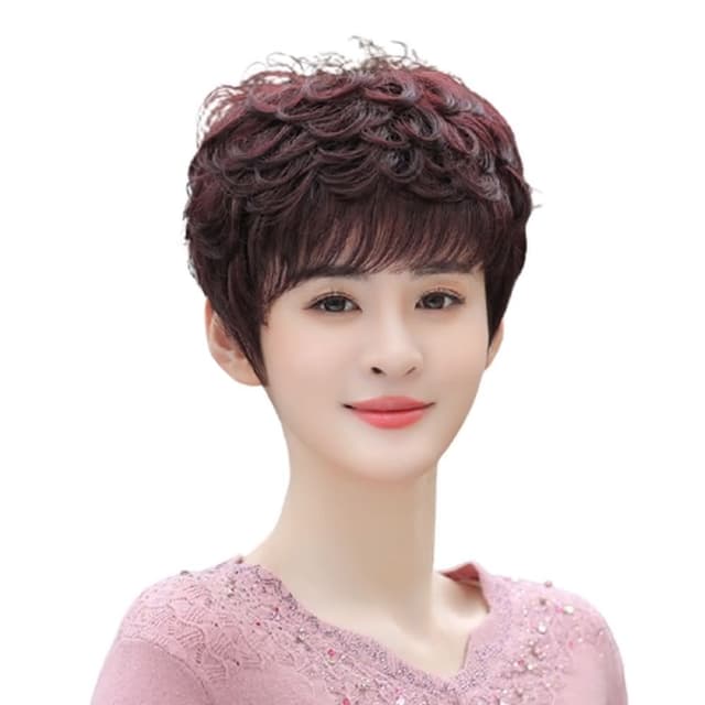 【米蘭精品】現貨+預購 女假髮整頂真髮絲短髮斜瀏海捲髮蓬鬆中老年母親節禮物3色74ai22