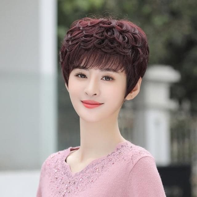 【米蘭精品】現貨+預購 女假髮整頂真髮絲短髮斜瀏海捲髮蓬鬆中老年母親節禮物3色74ai22