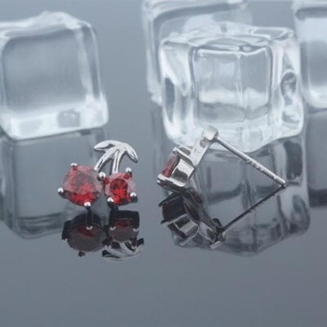 【米蘭精品】現貨+預購 925純銀耳環鑲鑽耳飾石榴紅甜蜜櫻桃造型生日情人節禮物女飾品73dy12