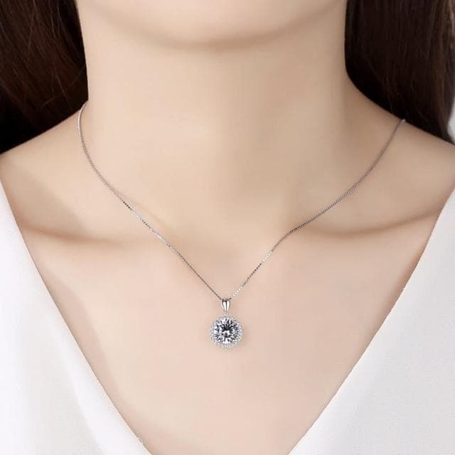 【米蘭精品】現貨+預購 莫桑鑽項鍊925純銀吊墜3克拉圓形滿鑽時尚聖誕節情人節生日禮物女飾品73yk102