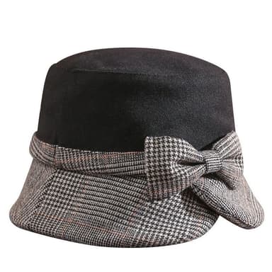 【米蘭精品】現貨+預購 漁夫帽毛呢盆帽-保暖羊毛格紋立體蝴蝶結女帽子情人節生日聖誕節交換禮物3色74bn24