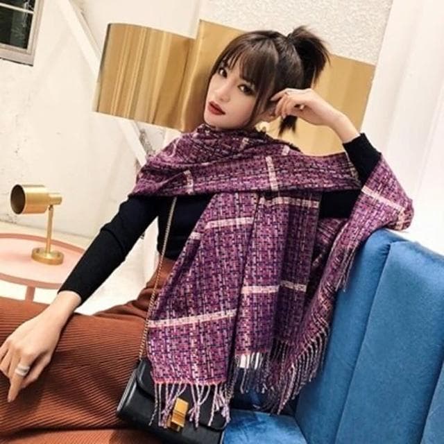 【米蘭精品】現貨+預購 圍巾仿羊絨披肩彩色格紋兩用溫暖女配件情人節生日聖誕節交換禮物73ub49
