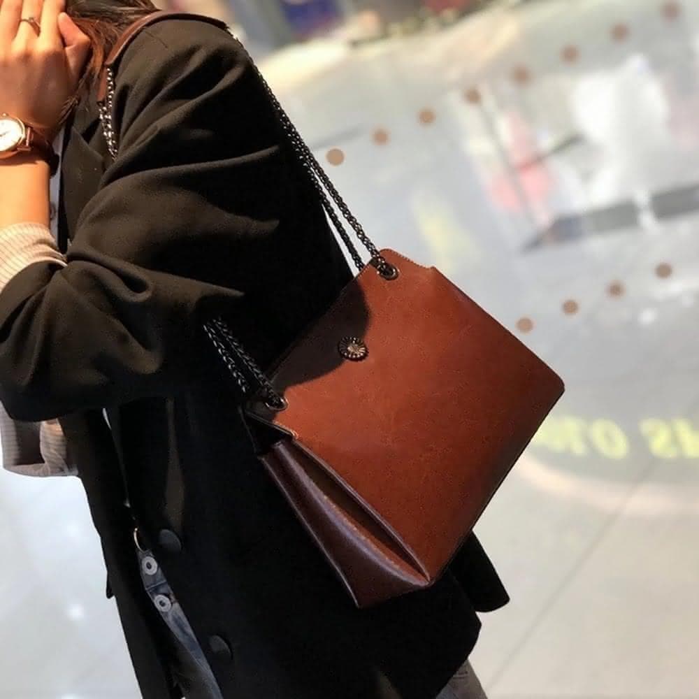 【米蘭精品】情人節禮物 現貨秒發 真牛皮側背包真皮革單肩背包托特包手提包隨身女包包-牛皮鍊條斜背復古6色74hp27