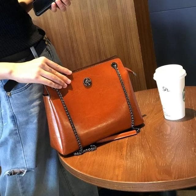 【米蘭精品】情人節禮物 現貨秒發 真牛皮側背包真皮革單肩背包托特包手提包隨身女包包-牛皮鍊條斜背復古6色74hp27