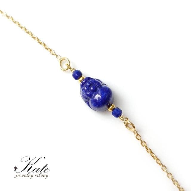 【KATE】銀飾 招財貔貅天然青金石手鍊(純銀手鍊 開運水晶 青金石 手工手鍊 佛教七寶 生日禮物 情人禮物)