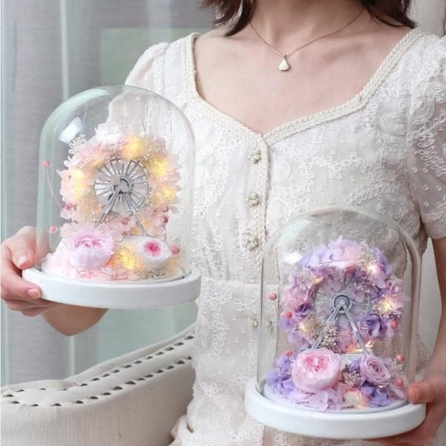 仿真花摩天輪生日禮物 紀念禮物 情人節 仿真花摩天輪 玻璃罩 永生花 居家擺設 擺件