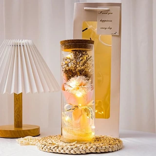 GIFTME5 玻璃罐永生花 玫瑰花束畢業 閨蜜 情人節禮物 生日禮物 香皂永生花 康乃馨 向日葵 乾燥花