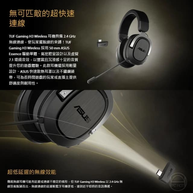 【ASUS 華碩】TUF Gaming H3 Wireless 耳罩式耳機(無線耳機 遊戲耳機 電競耳機 內建麥克風)