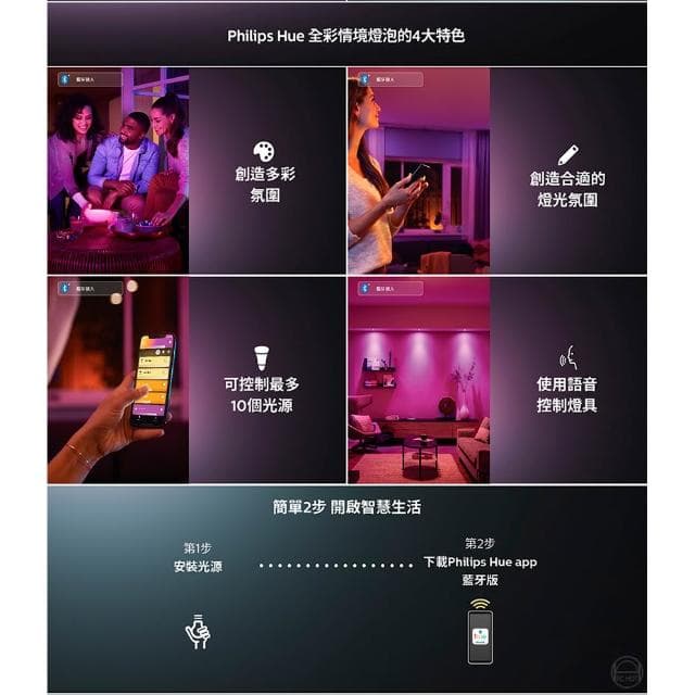 【Philips 飛利浦】Philips 飛利浦 PH02N Hue 全彩入門套件組 語音控制 遠端遙控 智慧照明 智能家居 全彩燈泡 RGB燈泡 LED燈泡 燈光控制器