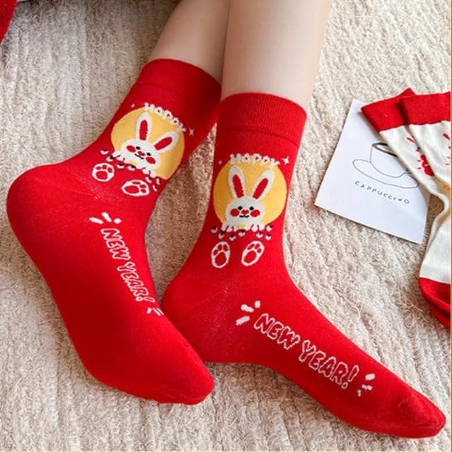 新年禮盒 過年襪子 紅色襪子 新年襪 兔子襪子 新年禮物 交換禮物 中筒襪  GO18