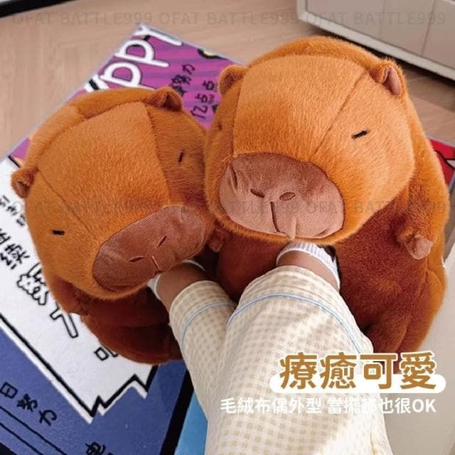 好穿可愛❤️ 水豚拖鞋 卡皮巴拉拖鞋 卡皮巴拉 交換禮物 毛絨保暖拖鞋 水豚棉拖鞋 熊熊拖鞋 生日禮物 SF04