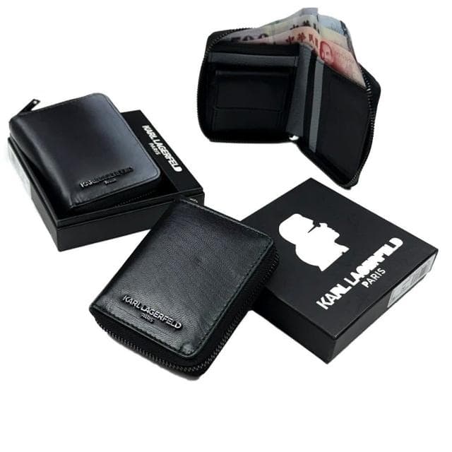 【KARL LAGERFELD 卡爾】卡爾 零錢袋短夾 漸層設計 拉鍊皮夾 Karl 附盒 真皮皮夾 零錢袋 短夾 錢包 生日禮物 送禮  #1014