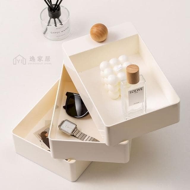 逸家居 日式化妝品收納盒保養品收納 首飾盒 桌面 整理盒 旋轉式 梳妝檯 化妝台 收納 置物盒