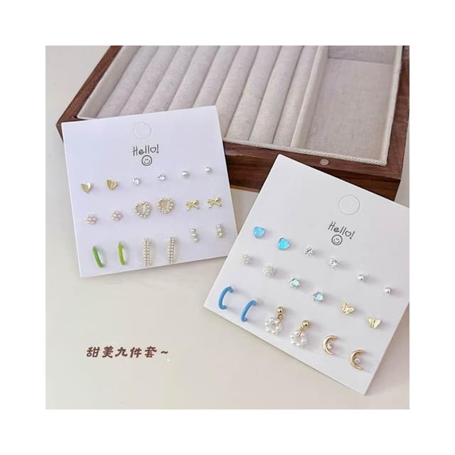 Miss Si 現貨速發 珍珠愛心清新套裝9對 歐美日韓甜美少女時尚氣質耳釘組合套裝 珍珠愛心c型耳飾