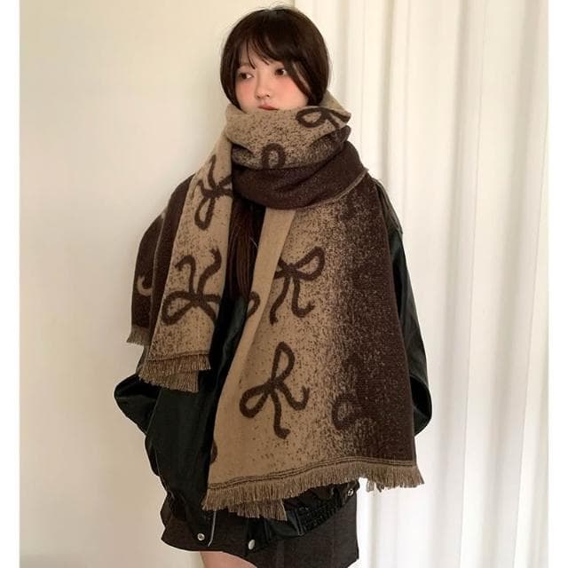 太妮絲Z178 現貨 蝴蝶結 流蘇圍巾 冬季 大披肩 高級感 雙面 仿羊絨 加長加厚 保暖 圍脖 大圍巾