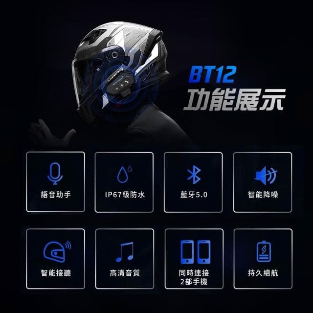 【Relight 睿亮】BT12 安全帽用藍芽耳機 無線耳機 兼容iPhone/Android(NCC認證/500mAh)