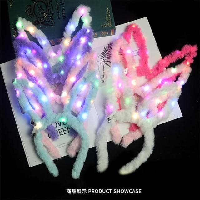 【JOEKI】毛絨發光髮箍 兔耳毛絨髮箍 毛絨髮箍 發光髮箍 彩色髮箍 兔耳 圓耳 聖誕節 耶誕城 禮物 造型髮箍