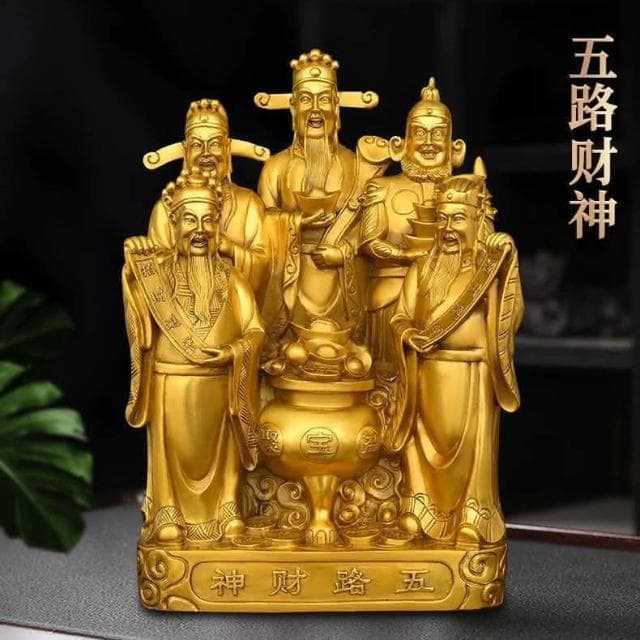 一組五尊 黃銅製五路財神爺 發發發 聚寶 錢錢 大滿貫 想不富貴都難 風水改善 好磁場 送禮自用 開店 做生意