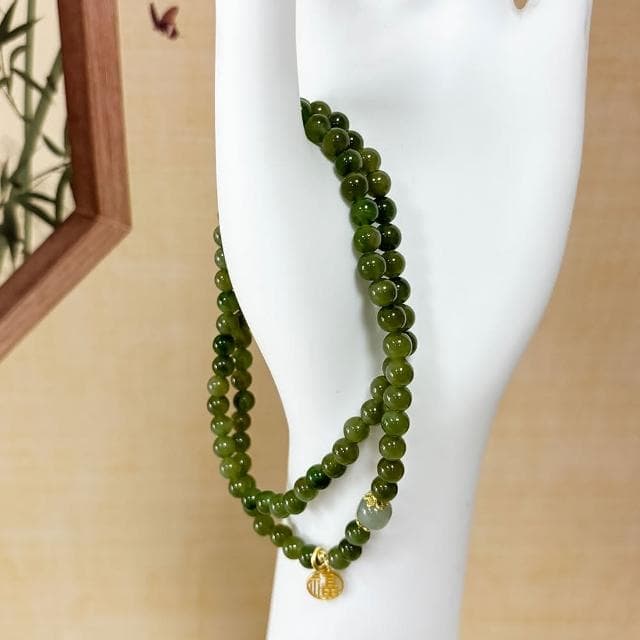 【Paiya 派亞】和田玉手串俄料碧玉多圈手鏈項鍊有盒子附證書送禮送長輩家人保平安