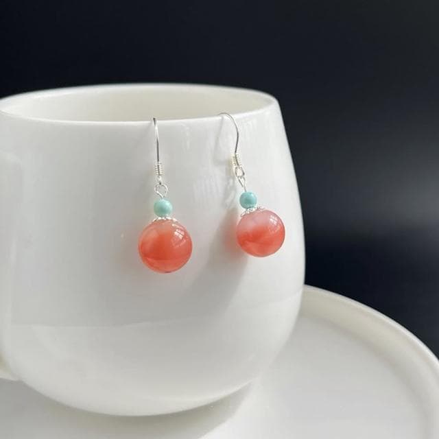 【Paiya 派亞】鹽源瑪瑙耳墜 925銀耳鈎綠松配飾通體銀潤紅色瑪瑙耳飾交換禮物/送禮