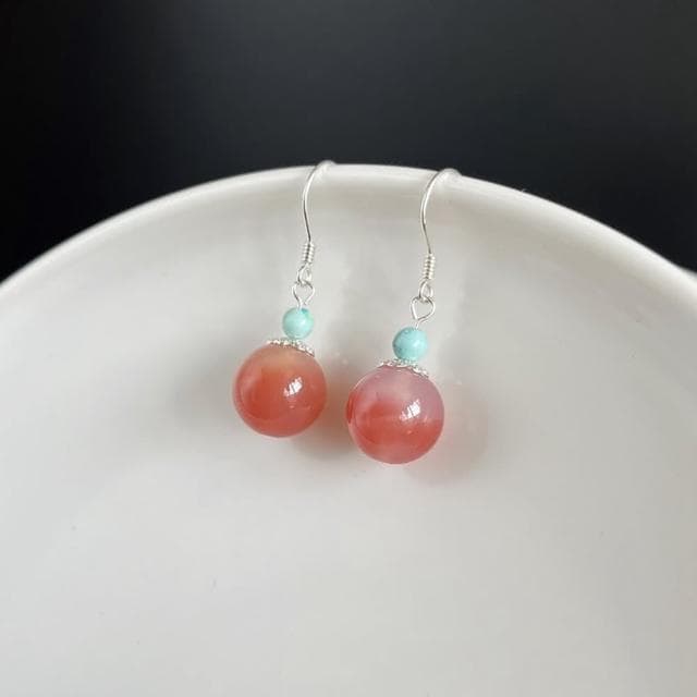 【Paiya 派亞】鹽源瑪瑙耳墜 925銀耳鈎綠松配飾通體銀潤紅色瑪瑙耳飾交換禮物/送禮