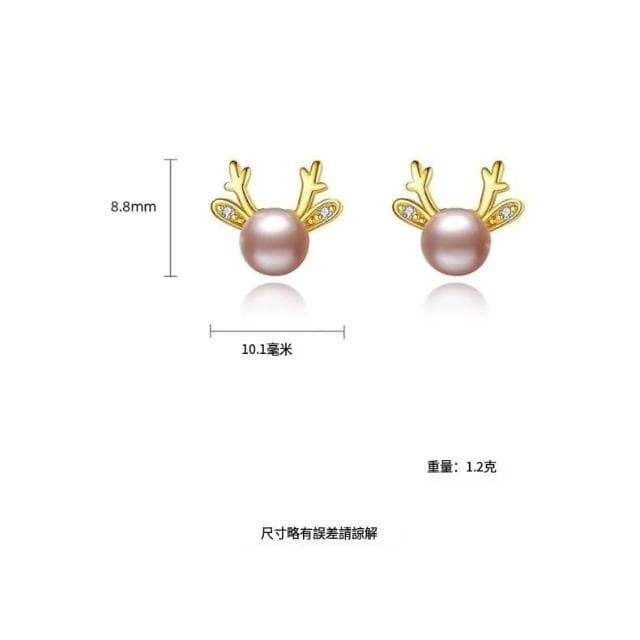 【Paiya 派亞】淡水珍珠小鹿耳釘S925銀女士韓版珍珠小耳飾耳環交換禮物/過年送禮