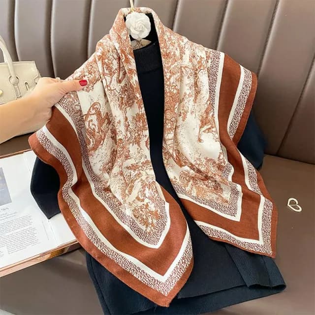 【達賀尊爵】韓版複古印花圍巾圍脖時尚百搭90方巾仿綿羊毛手感領巾領帶絲巾女絲巾圍巾小方巾