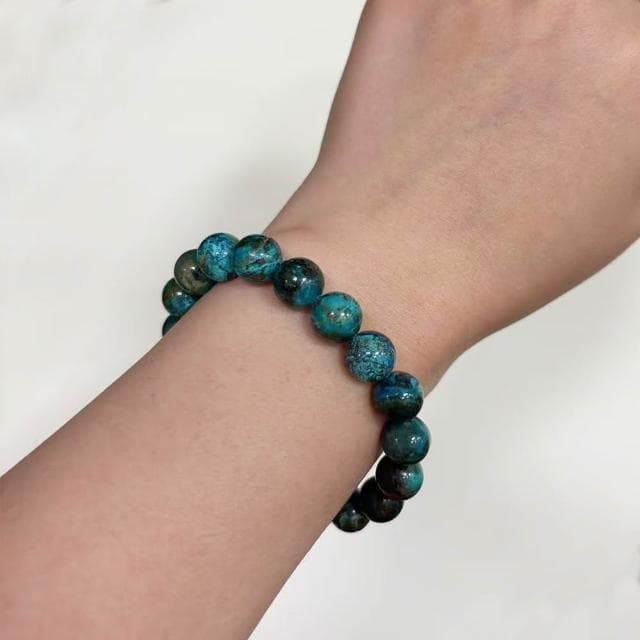 【Paiya 派亞】天然深色地球景色綠鳳凰松手鏈鳳凰松石優雅男女款圓珠手飾