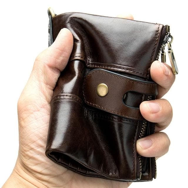 【達賀尊爵】真皮復古2折RFID wallet男式零錢包鑰匙鏈按扣拉鍊錢包7色任選