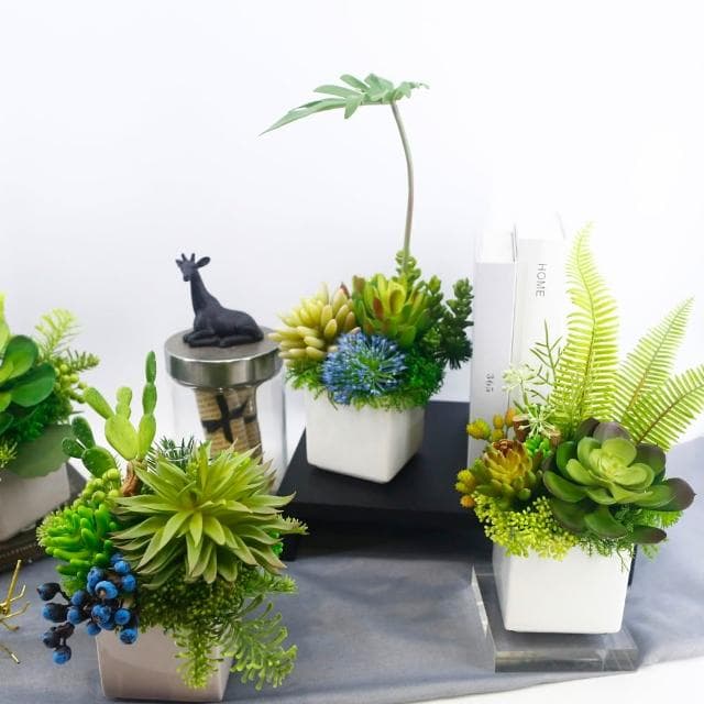 【HUGO DECO 榆果傢飾】春雨葉多肉香氛植栽擬真植物/人造盆栽/綠化/佈置/禮物