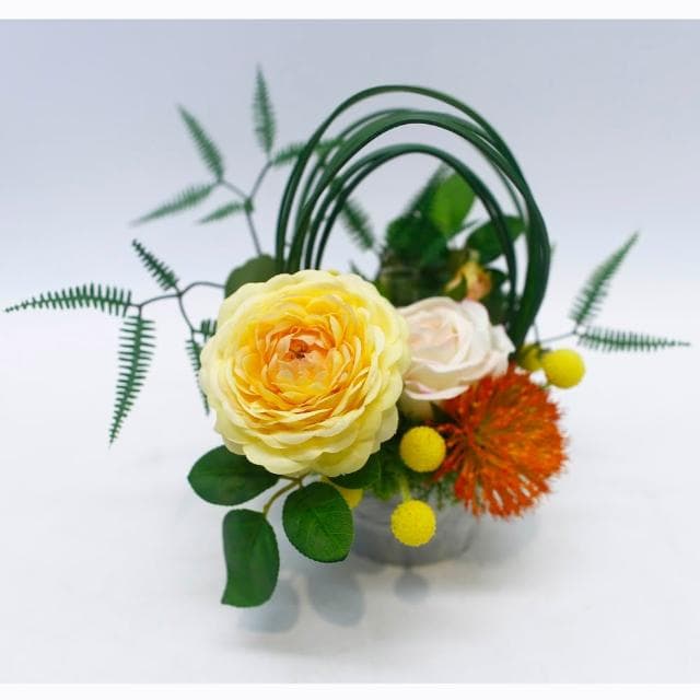 【HUGO DECO 榆果傢飾】黃茶花芒萁香氛花藝(擬真花/永不凋零/禮物/佈置/端午節/送禮/送花)