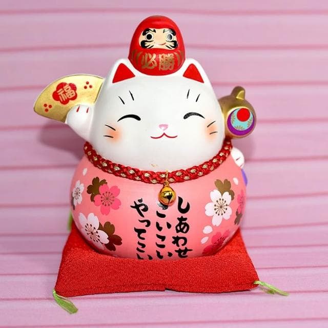 野馬日式雜貨 金福槌 櫻花 招福招財貓 不倒翁 日本製 金運來福 藥師窯 存錢罐 貯金箱 16.5cm kc788