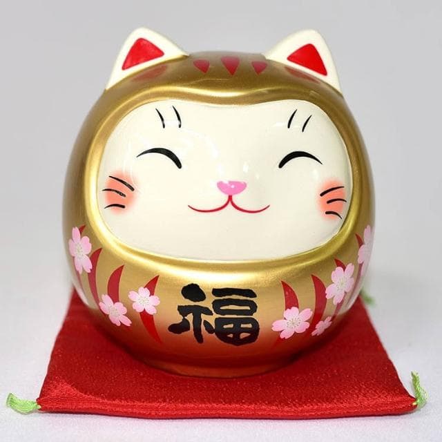 野馬日式雜貨 開運貓不倒翁 櫻花 金福 藥師窯日本正版 吉祥物 貯金箱 15cm kc282