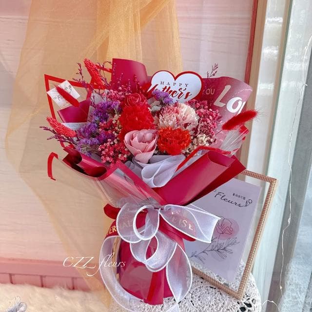 永生康乃馨擴香花束-優雅奢華款-大 (母親節花束/長輩送禮/媽媽最愛/母親節花禮)