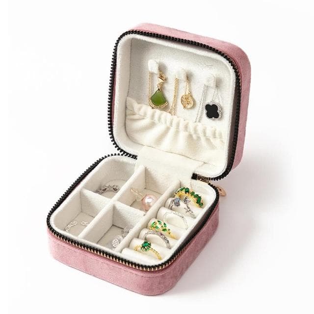 【HaNA 梨花】小日光旅行珠寶盒．絨布拉鏈便攜方型珠寶收納盒(交換禮物長輩送禮)