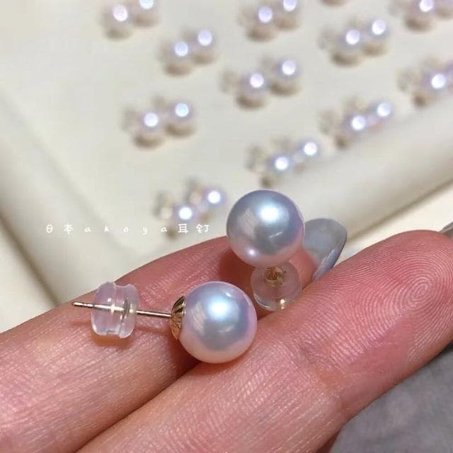 【WhiteKuo】18k經典日本海水珍珠akoya耳針7-8mm(18K akoya 珍珠 耳針)
