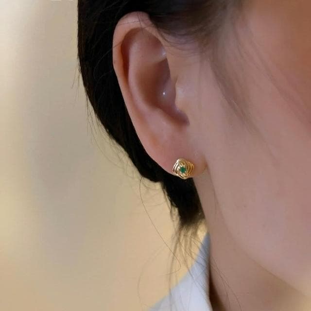 【WhiteKuo】WhiteKuo18k天然祖母綠高級小眾感復古耳飾