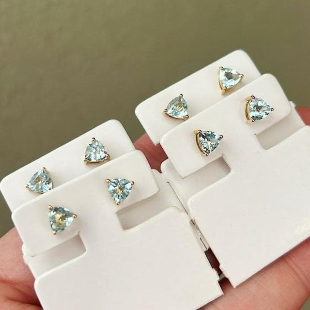 【WhiteKuo】WhiteKuo18k天然海水藍寶石日常三爪耳飾