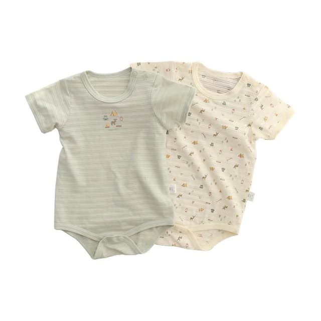 【JoyBaby】日系純棉短袖包屁衣 2入寶寶純棉連身衣 春夏肩扣短袖睡衣 短袖包屁衣