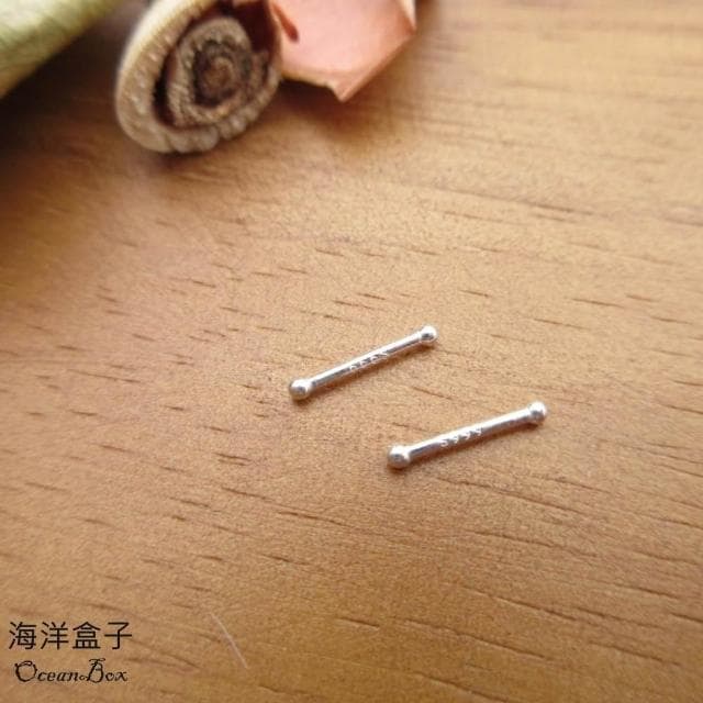 【海洋盒子】6mm。耳針長立體亮面雙頭小圓球999純銀耳環.耳骨.多耳洞免後扣.防止密合