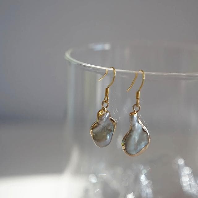 【ne jewelry & life】金邊巴洛克珍珠耳環耳墜／無耳洞
