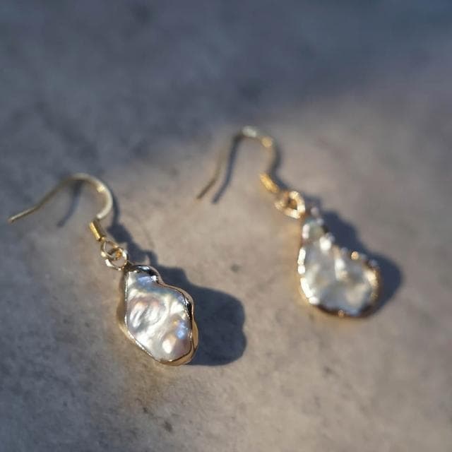 【ne jewelry & life】金邊巴洛克珍珠耳環耳墜／無耳洞