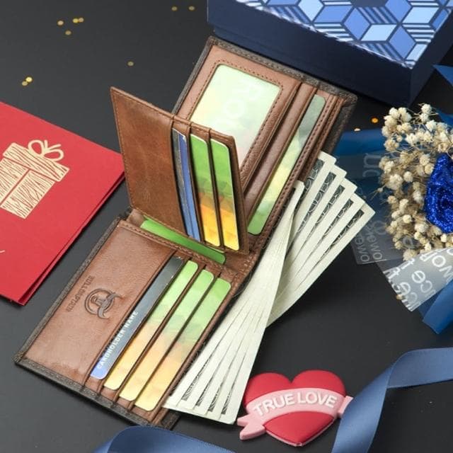 【希賽德】焦糖色真皮皮夾 牛皮皮夾 皮夾 男 短夾 錢包 皮包 短皮夾 皮夾短夾 男性 男用 男士 皮夾男短夾(附禮盒)