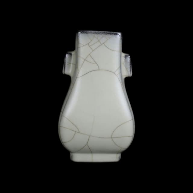 《博古珍藏》宋 官窯月白釉四方貫耳瓶 高15公分 早期收藏 老件花瓶瓷器 博物館級文物