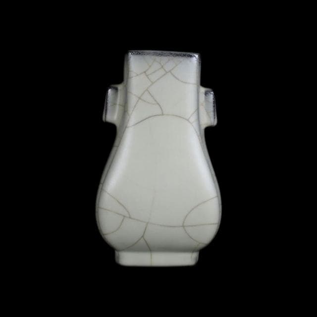 《博古珍藏》宋 官窯月白釉四方貫耳瓶 高15公分 早期收藏 老件花瓶瓷器 博物館級文物