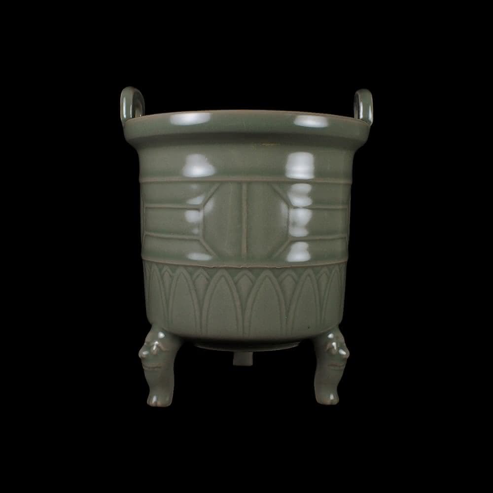 《博古珍藏》五代 越窯秘色瓷三足爐 早期收藏 老件香爐瓷器 博物館級文物