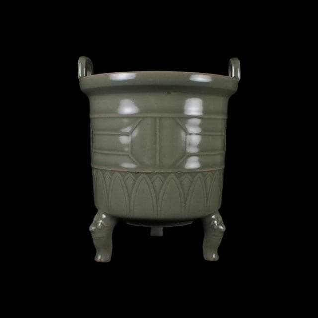 《博古珍藏》五代 越窯秘色瓷三足爐 早期收藏 老件香爐瓷器 博物館級文物