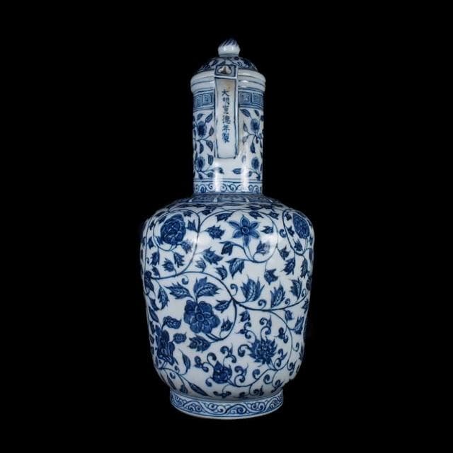 《博古珍藏》明宣德 青花花卉紋執壺 高37公分 早期收藏 老件文物瓷器 博物館級 附錦盒