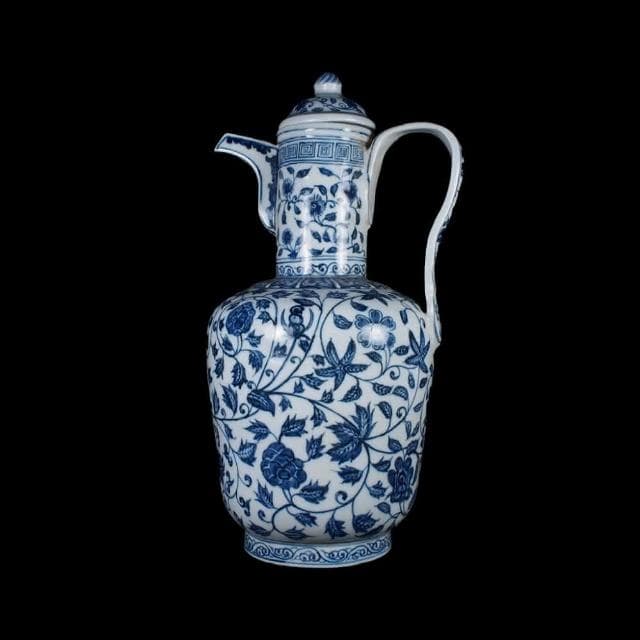 《博古珍藏》明宣德 青花花卉紋執壺 高37公分 早期收藏 老件文物瓷器 博物館級 附錦盒