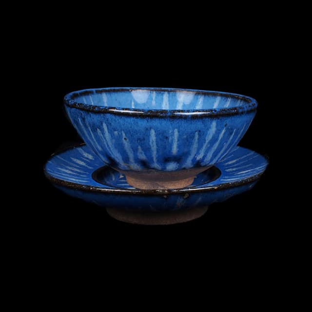 《博古珍藏》宋 建窯寶石藍釉茶盞碗托 早期收藏 老件茶杯瓷器 建盞文物